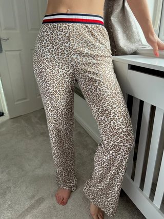 Women's 100% Cotton Pyjama Pants In Leopard Print White/Brown