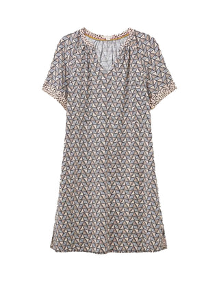 Women's Short Sleeve Cora Linen Blend Dress in Natural Multi