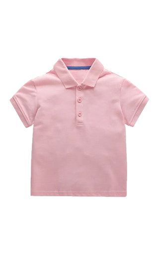 Mini Boden Boy's Short Sleeve Pique Polo Shirt in Pink