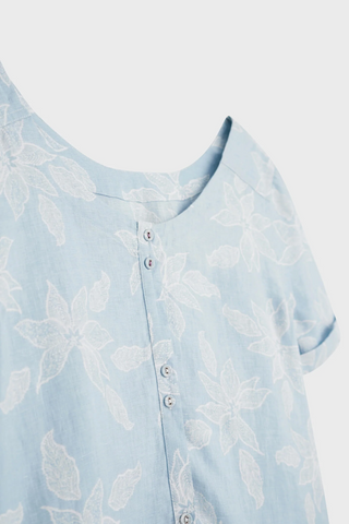 Women’s Short Sleeve Edie Linen Top in Blue Floral PR