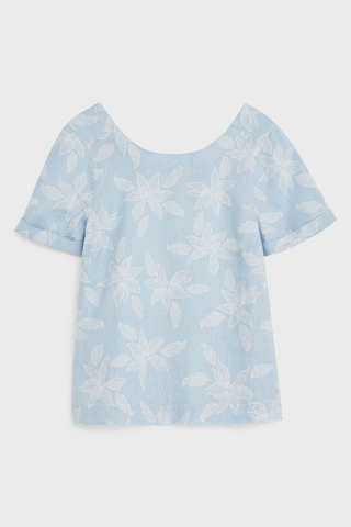 Women’s Short Sleeve Edie Linen Top in Blue Floral PR