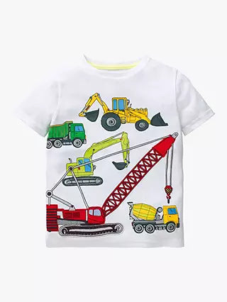 Mini Boden Boy's Applique Construction Vehicle T-Shirt in White (Slightly Defect)