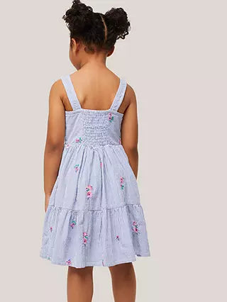 John Lewis & Partners Girl's Floral Embroidered Stripe Dress in Blue