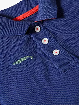 Mini Boden Boy's Pique Animal Print Polo Shirt in Navy/Rainbow