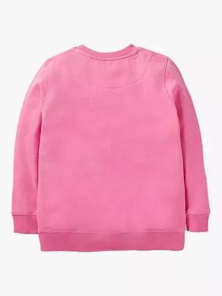 Mini Boden Girl's Cosy Applique Festive Sweatshirt in Petal Pink Sausage Dog