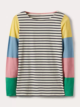 Mini Boden Girl's Breton Top in Lemon/Pink