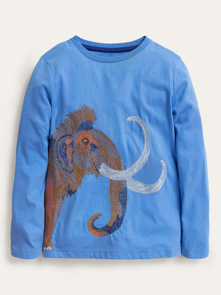 Mini Boden Girl's Superstitch Mammoth T-Shirt in Blue Provence