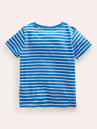 Mini Boden Girl's Flutter Rainbow Stripe T-Shirt in Bright Marina/Ivory