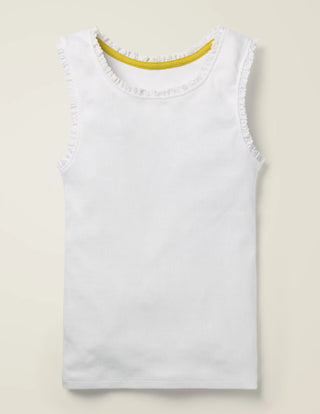 Mini Boden Girl's Sleevless Lace Trim Ribbed Vest in Ivory