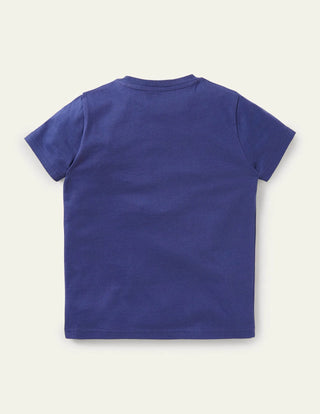 Mini Boden Boy's Applique Dude T-shirt in Starboard Blue Sloth