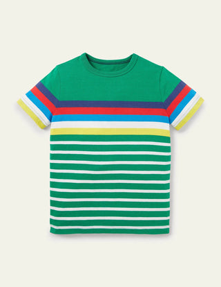 Mini Boden Boy's Rainbow Breton T-shirt in Highland Green Rainbow