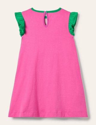 Mini Boden Girl's Lift The Flap Jersey Dress in Tickled Pink Tree House (Slightly Defect)