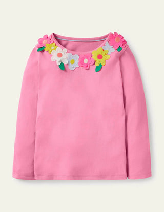 Mini Boden Girl's Flutter T-shirt in Pink Lemonade Flowers