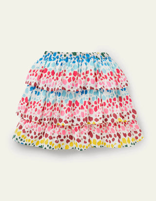 Mini Boden Girl's Printed Ruffle Skirt in Multi Rainbow Leopard