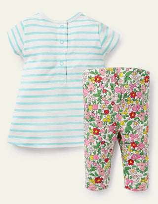 Baby Boden Applique Dress & Leggings Set in Ivory/Aqua Blue Truck