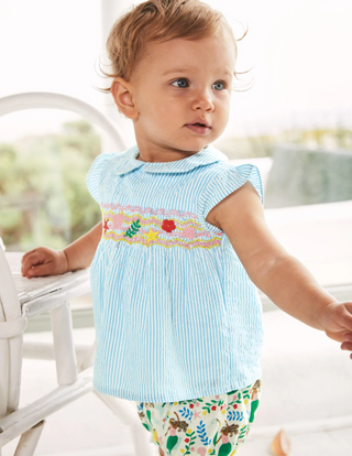 Baby Boden Woven Top in Ivory Mermaid Garden