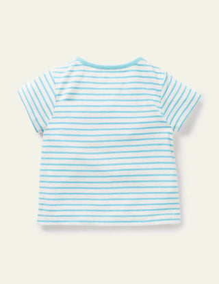 Baby Boden Holiday Applique T-shirt in Ivory/Aqua Blue Ice-Cream