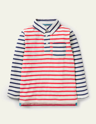 Mini Boden Boy's Supersoft Jersey Polo Shirt in Starboard Blue/Strawberry Red