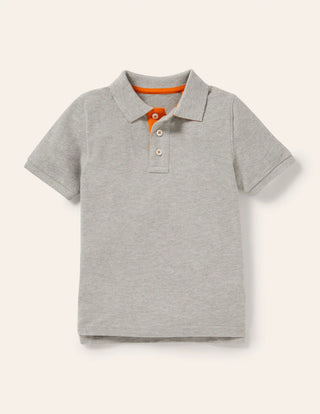 Mini Boden Boy's Pique Polo Shirt in Grey Marl