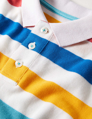 Mini Boden Boy's Pique Polo Shirt in Multi Rainbow Stripe (Slightly Defect)