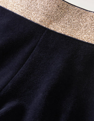 Mini Boden Girl's Full Length Sparkle Waist Velvet Leggings in Midnight Blue