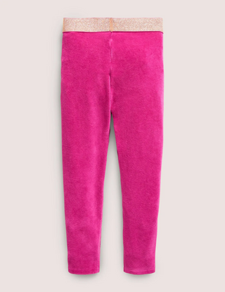 Mini Boden Girl's Full Length Sparkle Waist Velvet Leggings in Pink Yarrow