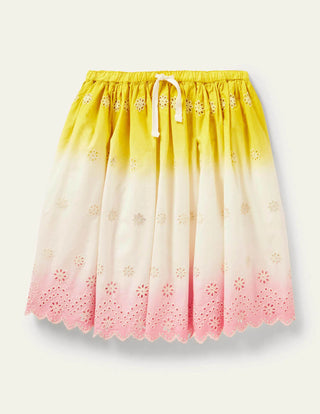 Mini Boden Girl's Twirly Midi Skirt in Daffodil Yellow/Pink Dip Dye