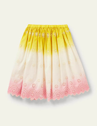 Mini Boden Girl's Twirly Midi Skirt in Daffodil Yellow/Pink Dip Dye