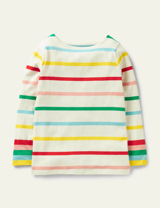 Mini Boden Everyday Breton Top in Ivory/Multi Rainbow Cuf