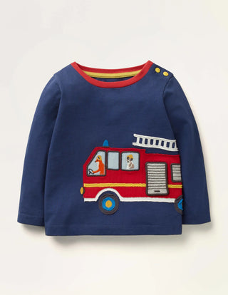 Baby Boden Baby & Toddler Long Sleeve Applique T-Shirt in Beacon Blue Fire Engine