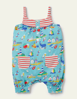 Baby Boden Baby & Toddler Jersey Strappy Romper in Aqua Coastal Scene