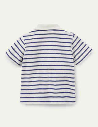 Mini Boden Fun Pique Polo Shirt in Ivory/Starboard Farm Animals