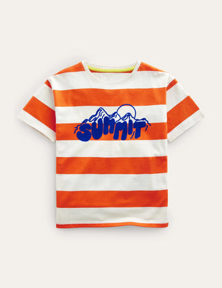 Mini Boden Slogan T-shirt in Mandarin Orange/Vanilla Summit