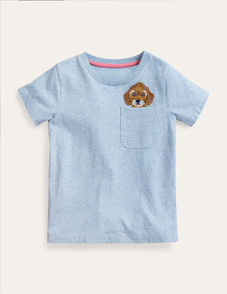 Mini Boden Girl's Animal Logo T-shirt in Surf Blue Dog (Slightly Defect)