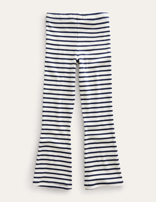 Mini Boden Girl's Jersey Kick Flare Leggings in Ivory/Navy