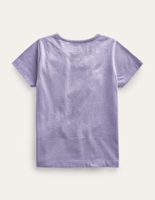 Mini Boden Girl's Superstitch Logo T-Shirt in Misty Lavender Bunnies (Slightly Defect)