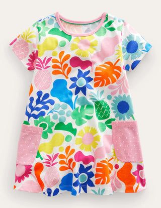 Mini Boden Girl's Short-sleeved Printed Tunic in Multi Holiday Floral (Slightly Defect)