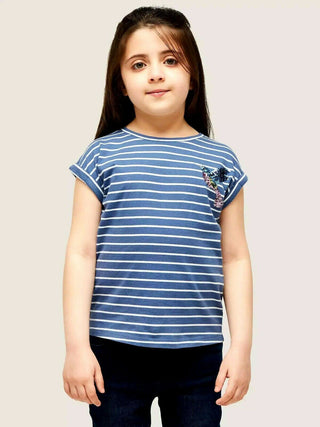 John Lewis & Partners Girl's Sequin Bird Stripe T-Shirt in Navy