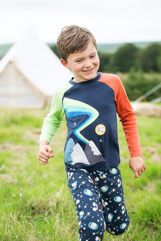 Frugi Boy's Alfie Raglan Top in Indigo/Northern Lights