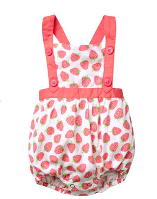 Baby Boden Printed Woven Romper in Strawberry Print