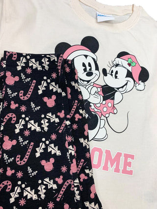 Disney Girl's Long Sleeve Mickey & Friends Festive Printed Pyjama Set- Beige/Pink