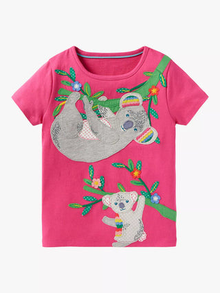 Mini Boden Girl's Short Sleeve Safari Applique T-Shirt in Koala Party Pink