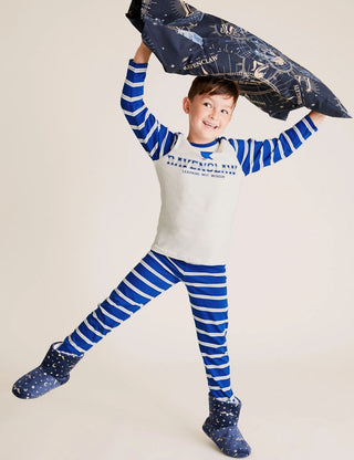 Marks & Spencer Harry Potter Printed Pyjamas Set in Blue/Ravenclaw