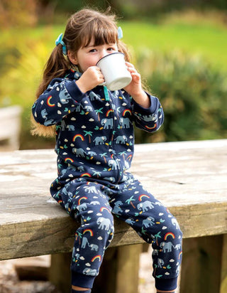 Frugi Kids Big Snuggle Suit in Inidigo Rainbow Flight/Walks