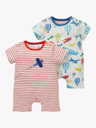 Baby Boden Twin Pack Jersey Rompers in Ivory/Multi