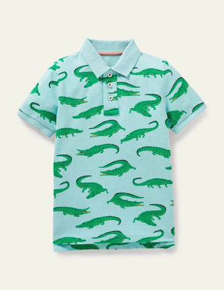 Mini Boden Boy's Piqu Polo Shirt in Neptune Blue Crocodiles (Slightly Defect)