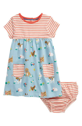 Baby Boden Hotchpotch Jersey Dress Set In Multi Floral Pets