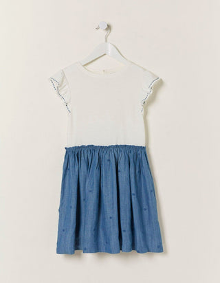 Fat Face Girl's Chambray Jersey Dress in Denim Plain