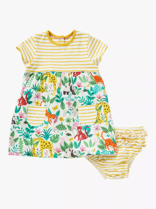 Baby Boden Jersey Hotchpotch Jungle Patch Dress Set in Yellow/Multi