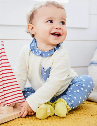 Baby Boden Striped Top & Spotted Leggings Playset in Yellow/Blue